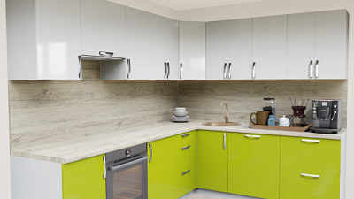 Кухня угловая Белый глянец - Лайм